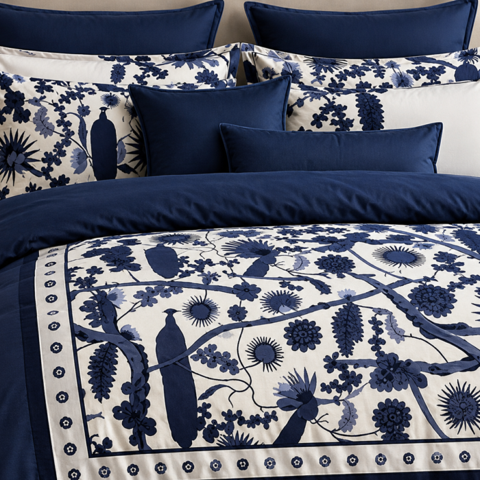 Navy Blue Chinoiserie Bedding Set