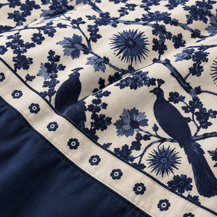 Navy Botanical Birdwork Bedding Texture-2